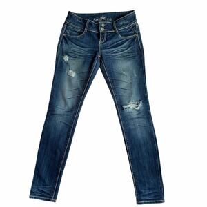 Almost‎ Famous Y2K Junior Size 7 Distressed Jeans Rhinestone Embellished